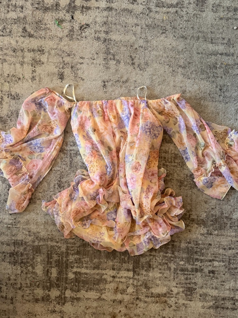 Off-Shoulder Pastel Floral Ruffle Mini Dress - Picture 4 of 8